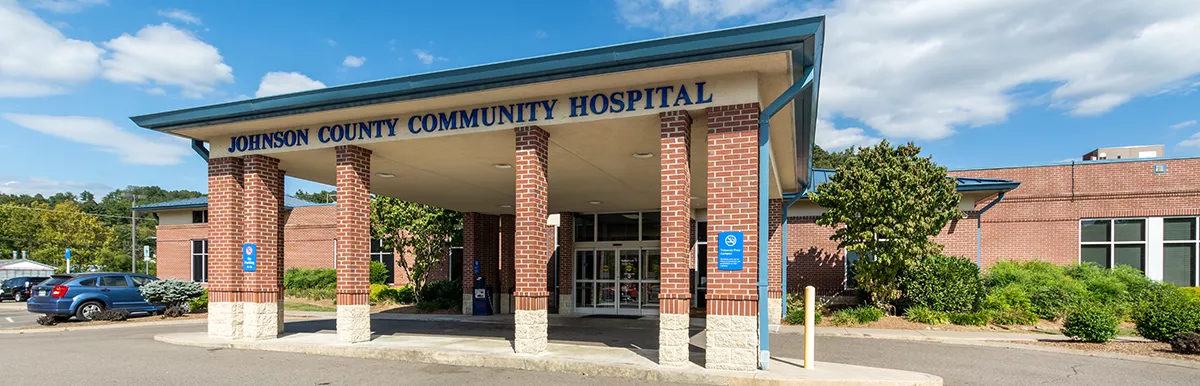 Johnson County Community Hospital exterior building front entrance brick columns